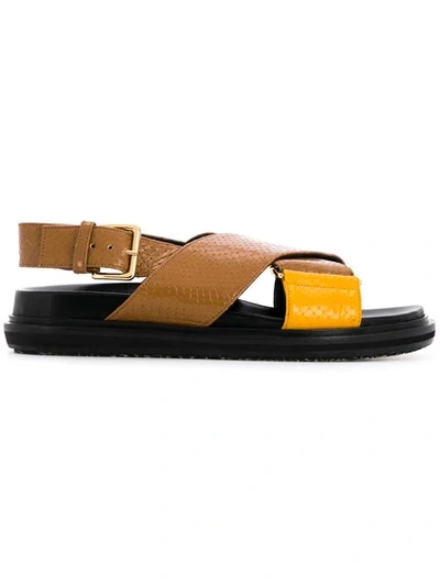 Marni Fussbett Cross Strap Leather Sandals In Brown