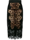 Dolce & Gabbana Lace And Leopard-print Charmeuse Midi Skirt In Brown
