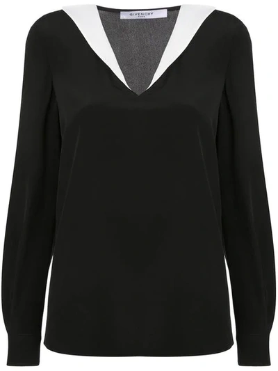 Givenchy Two-tone Silk-crepe Blouse In Black
