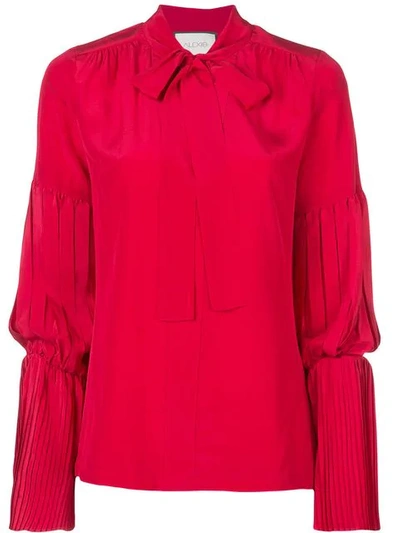 Alexis Tobit Tie-neck Shirred Silk Top In Cherry