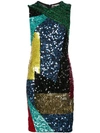 ALICE AND OLIVIA PATWORK SEQUINNED BODYCON DRESS