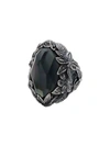 LYLY ERLANDSSON LYLY ERLANDSSON SILVER AND BLACK WINTER LEAF CHUNKY SILVER RING - SILVER/WHITE