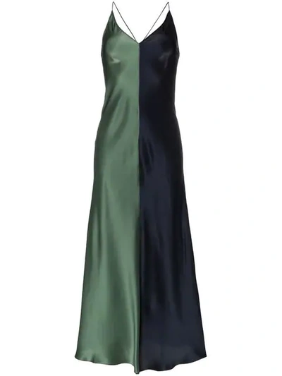 Lee Mathews Sierra Two-tone Silk Slip Dress In Green