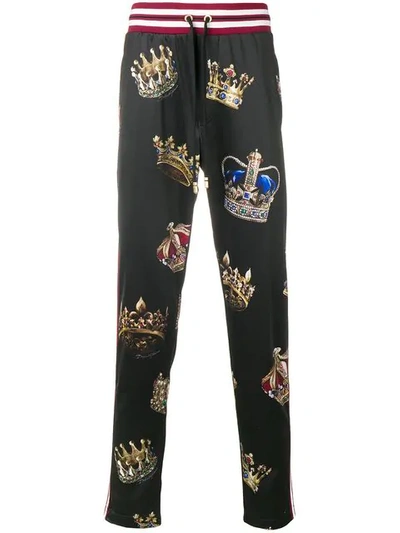 Dolce & Gabbana Crown Print Track Trousers In Black