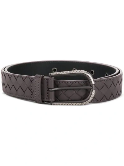 Bottega Veneta Leather Intrecciato Belt In 6032 -quetsche