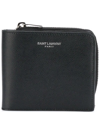 Saint Laurent Pebble-grain Leather Zip-around Wallet In Black