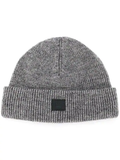 Acne Studios Pansy Face Wool Beanie Hat In Grey
