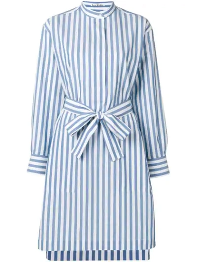 Acne Studios Striped Belted Cotton-poplin Dress In Blue