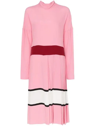 Marni Contrast Waist Pleated Skirt Midi Dress In Pink Clematis