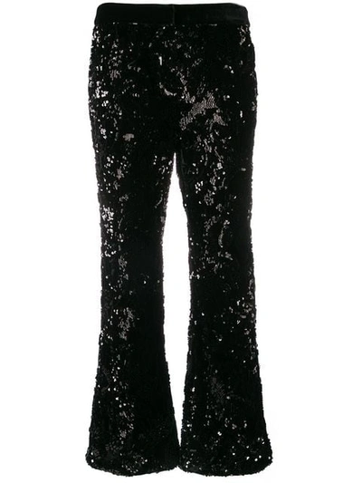 Alexis Silvestro Sequined Embroidered Crepe Flared Trousers In Black