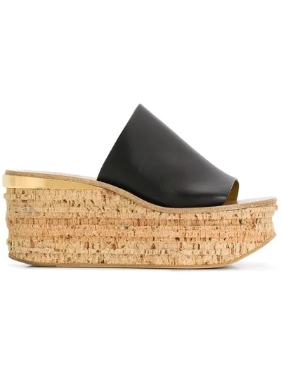 Chloé Camille Leather Wedge Sandals In Black