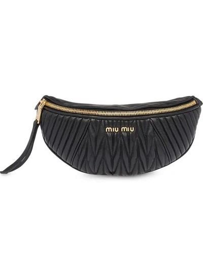 Miu Miu Matelasse Lambskin Leather Belt Bag - Black In Nero