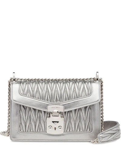 Miu Miu Confidential Matelassé Shoulder Bag In Silver