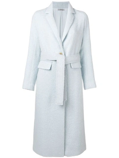 Vince Belted Single-button Wool-blend Long Coat In Blue