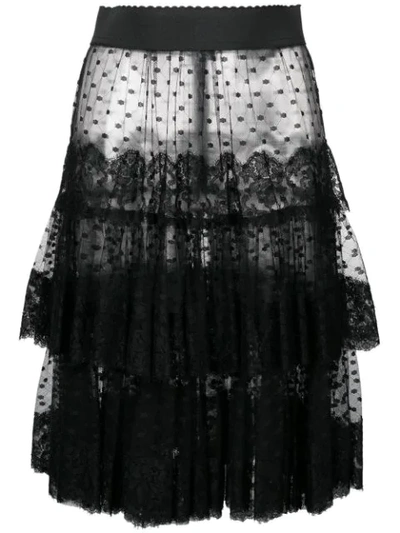 Dolce & Gabbana Lace-trimmed Tulle Skirt In Black