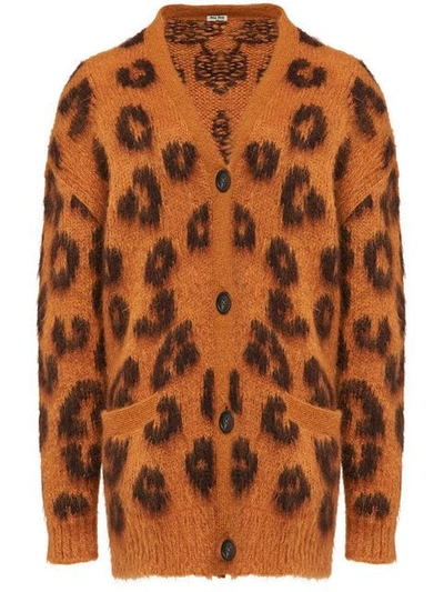 Miu Miu Oversized Leopard Intarsia Knit Cardigan In Multicolor