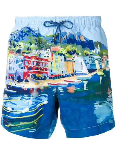 Ermenegildo Zegna Printed Swim Shorts In Blue