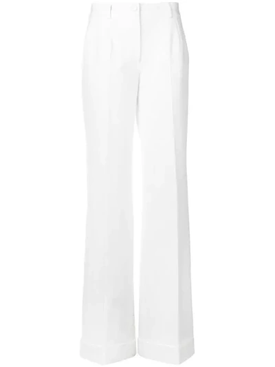Dolce & Gabbana Wide Leg Cuff Wool Blend Pants In White