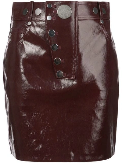 Alexander Wang Patent Leather Snap Mini Skirt In Red