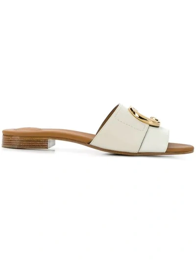 Chloé Crocodile-effect Sandals In Natural