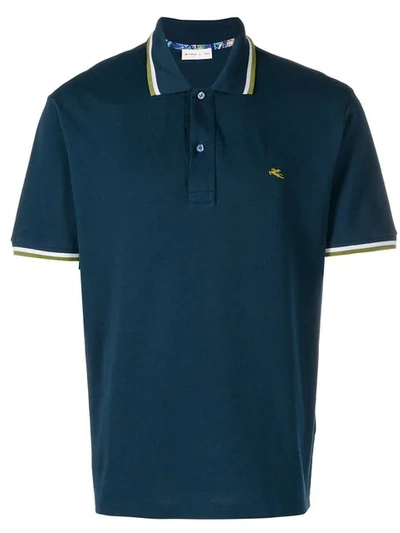 Etro Striped-trim Polo Shirt In Blue