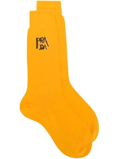Prada Logo嵌花针织袜 - 橘色 In Yellow