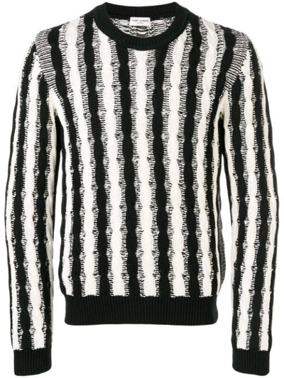 Saint Laurent Striped Chunky Cable Knit Jumper In Black