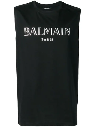 Balmain Oversized Logo Tank Top In Black