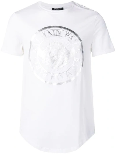 Balmain Round Logo Printed T-shirt In White
