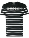 BALMAIN STRIPED LOGO PRINT T-SHIRT