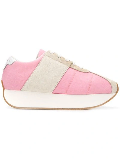 Marni Two-tone Suede And Canvas Sneakers In Pink,white