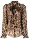 DOLCE & GABBANA LEOPARD-PRINT PUSSY BOW BLOUSE