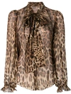 Dolce & Gabbana Leopard-print Silk Organza Blouse In Brown
