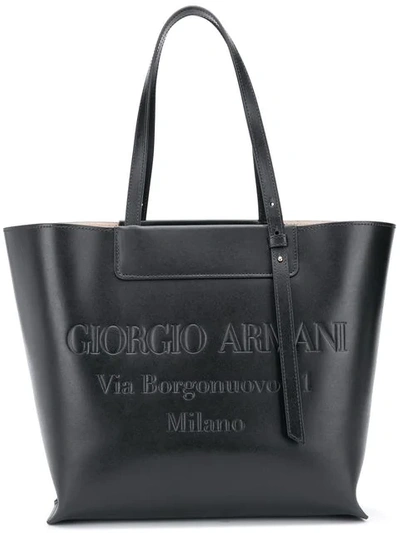 Giorgio Armani Embossed Logo Tote In Black