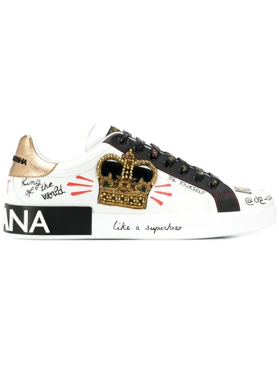 Dolce & Gabbana Portofino Slogan Print Sneakers In White