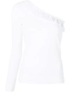 RED VALENTINO ONE-SHOULDER RIBBED TOP