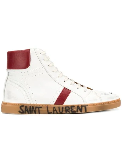 Saint Laurent Hi-top Logo Trainers In White,red