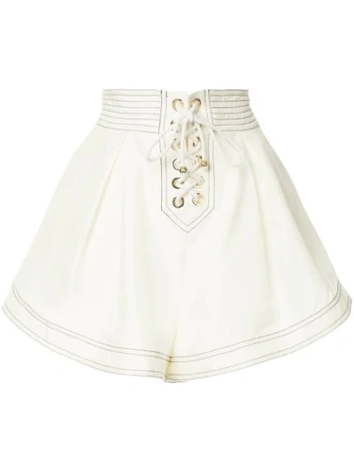 Zimmermann Corsage Lace Up Shorts In White