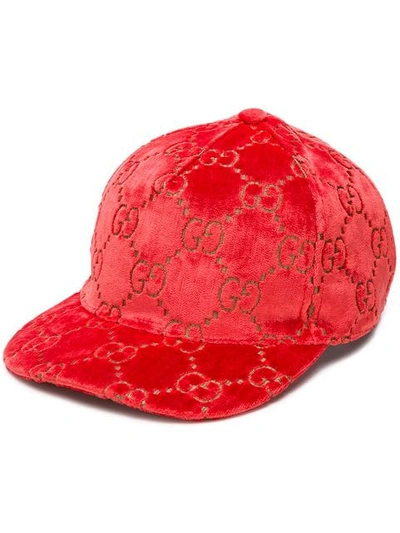 Gucci Metallic Velvet-jacquard Baseball Cap In Red