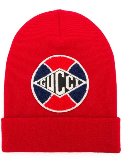 Gucci Baseball Patch Beanie In Red