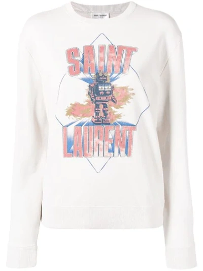 Saint Laurent Graphic Print Sweater In White