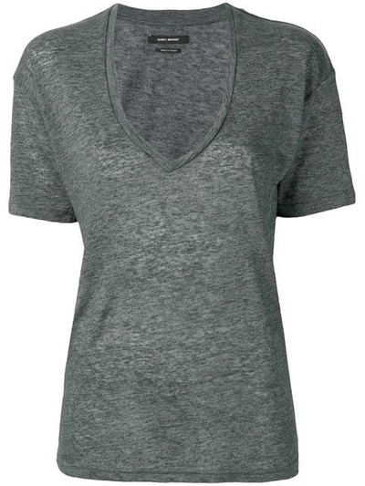 Isabel Marant V-neck Burnout Jersey T-shirt In Grey