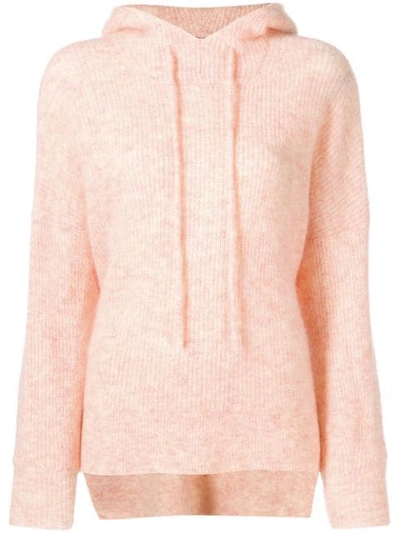 Ganni Callahan Mélange Brushed Knitted Hoodie In Pink