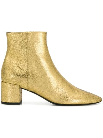 Saint Laurent 皱褶纹理及踝靴 - 金色 In Gold