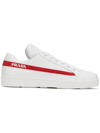 Prada Avenue Last Logo-embellished Leather Trainers In White