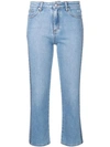MSGM LOGO BAND CROPPED JEANS