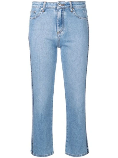 Msgm Logo Band Cropped Jeans In Light Blue