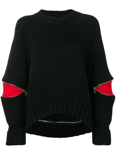 Alexander Mcqueen Zipped-sleeve Cable Knit Sweater In Black/red