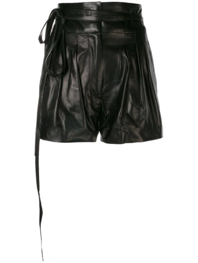 Iro Joe Belted Glossed Textured-leather Shorts In Black