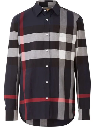 Burberry Navy Slim Somerton Check Shirt In Dark Blue